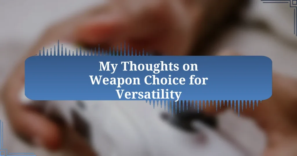 My Thoughts on Weapon Choice for Versatility